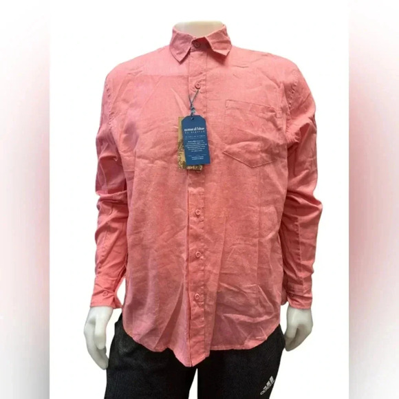 Natural Blue By Visitor NWT Button Up Pink 100% Linen Size Large - Picture 1 of 10